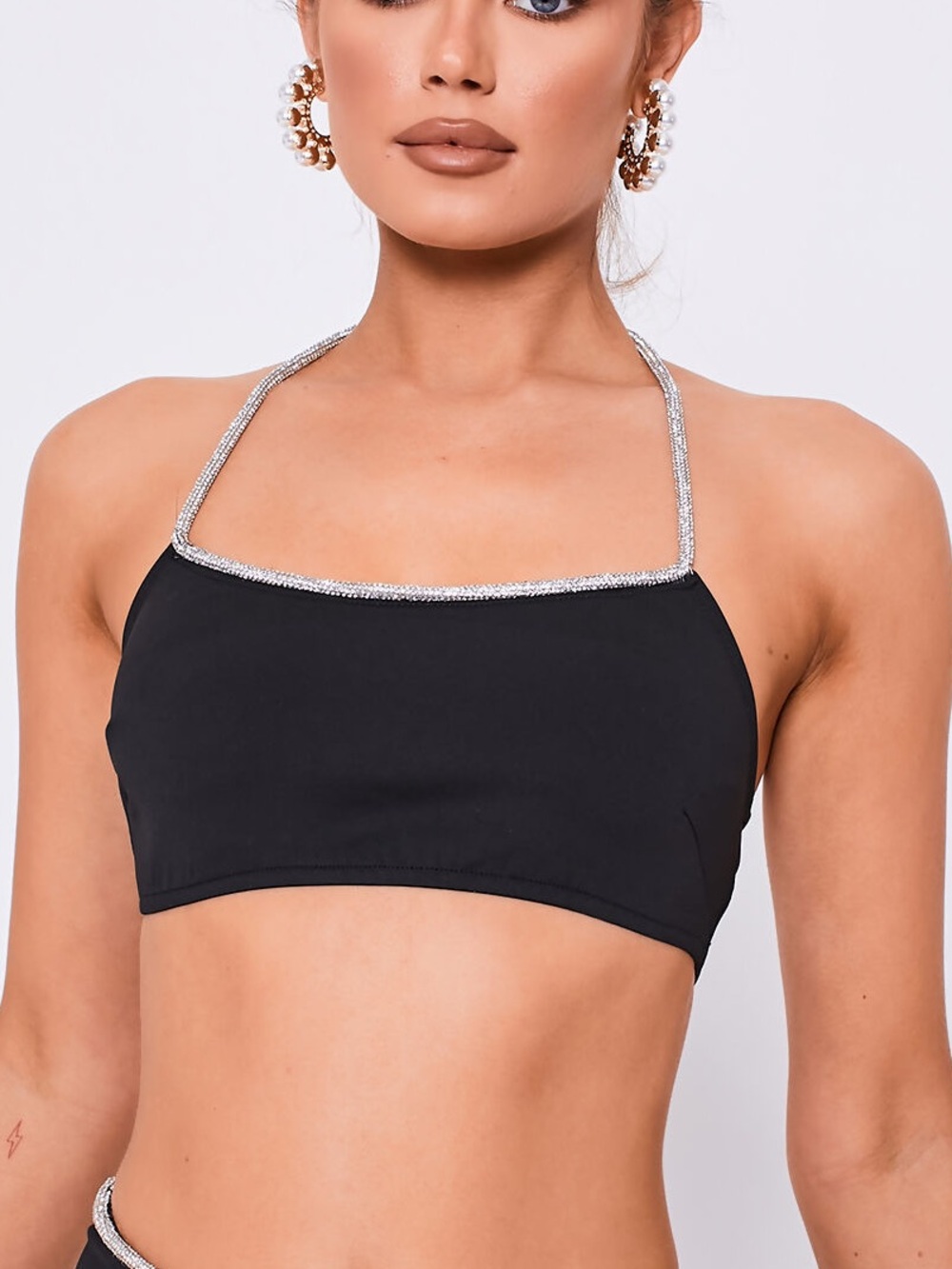 Meshki Rhinestone-Trim Halter Top